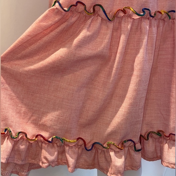 NEW** 70s Vintage Pink & Rainbow Ruffle Dress - Picture 6 of 14